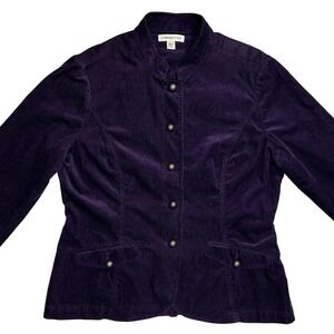 Coldwater Creek Corduroy Style Blazer Dk Purple Button Up Collarless Women Sz 14